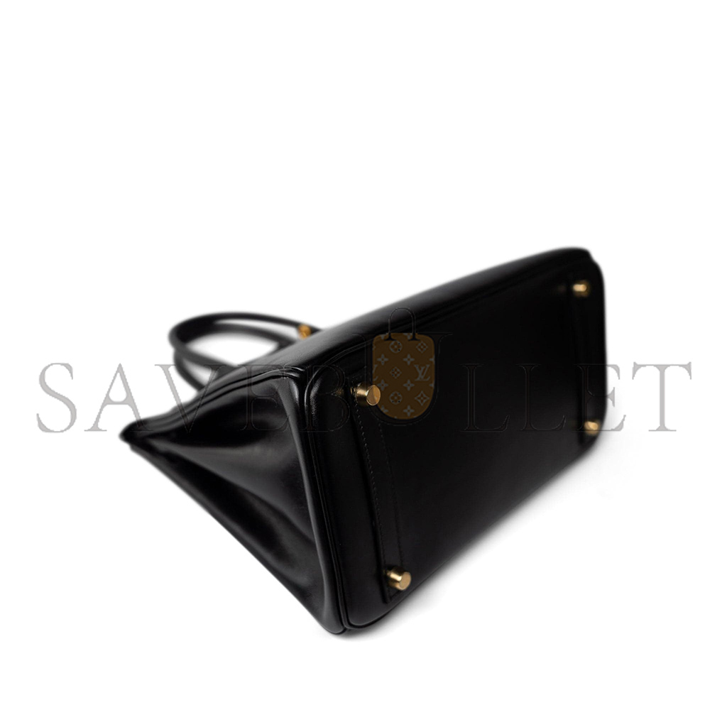 H**mes birkin 30 box leather black gold buckle h029281ck62 (30*23*15cm)